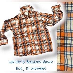 EUC Carter's Orange and Blue Plaid Long Sleeve Button Down Shirt (12 months)